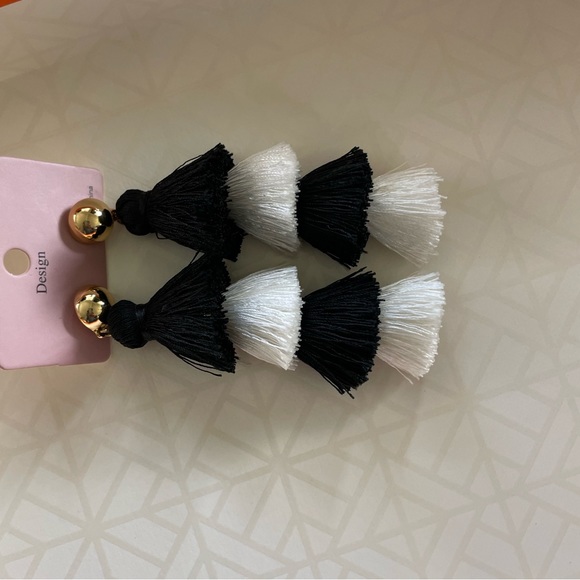 Baublebar Tiered White Black Tassel Earrings - Fringe | Statement Earrings - Picture 3 of 5